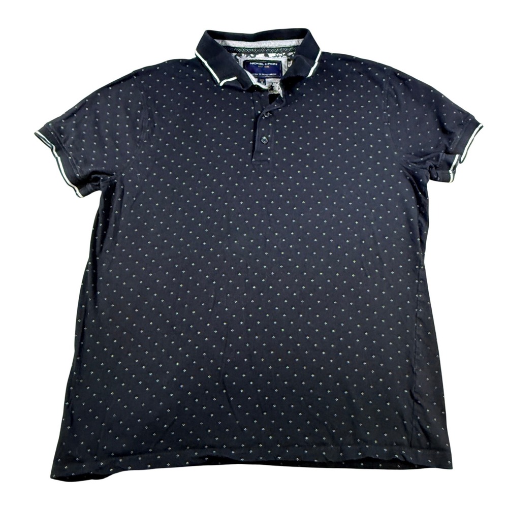 Nickel‎ & Iron Mens Polo Shirt Geometric Print Medium Black Cotton Casual